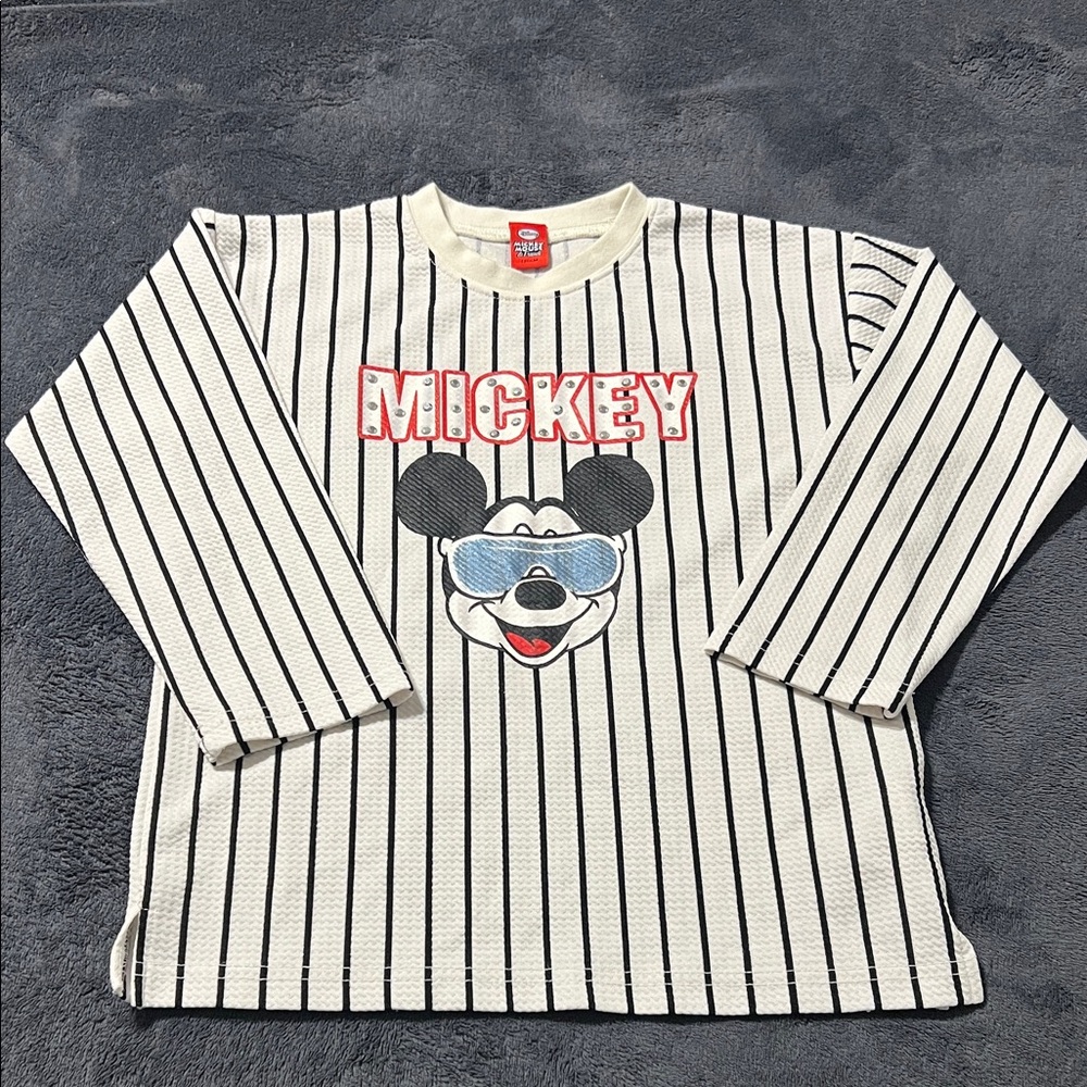 Mickey Mouse kids 130 (US 9) jersey style pinstripes bling sunglasses 3/4 sleeve